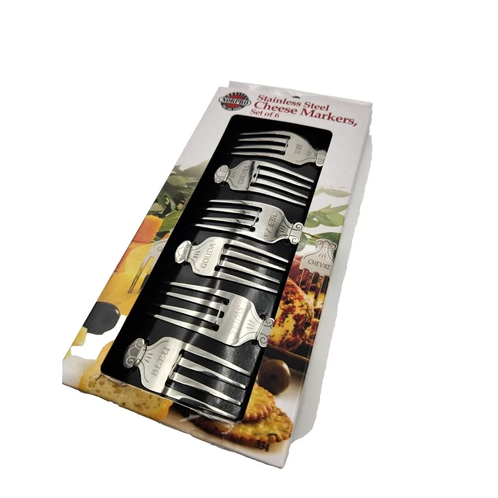 Norpro Charcuterie Cheese Markers Set of 6 Fork Motif Stainless Steel New in Box